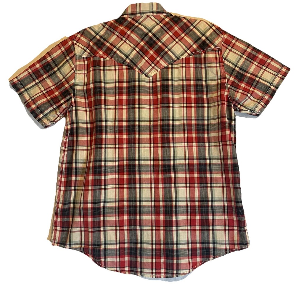 Christian Audigier Button up Mens Medium M Plaid Skull Patch Biker Red - Picture 2 of 6